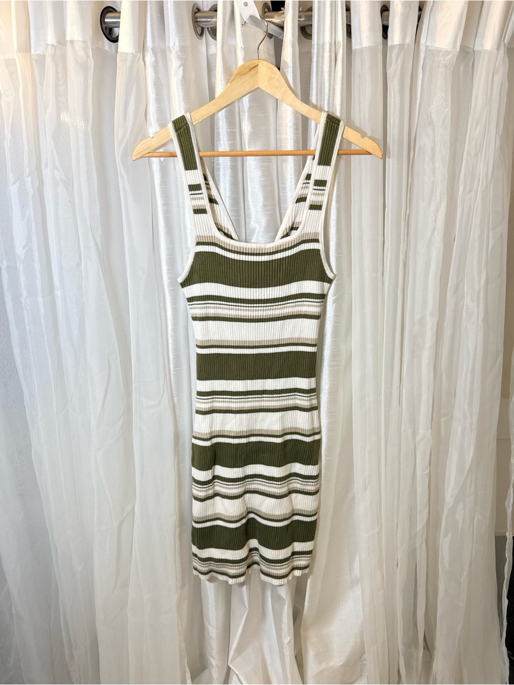 Abercrombie & Fitch Olive and White Striped Ribbed Tank Mini Dress
